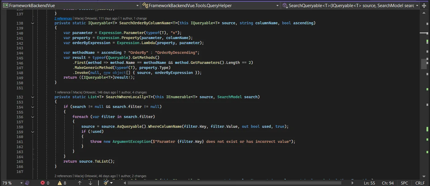 Application code developed by the Astrafox software house team in a development environment